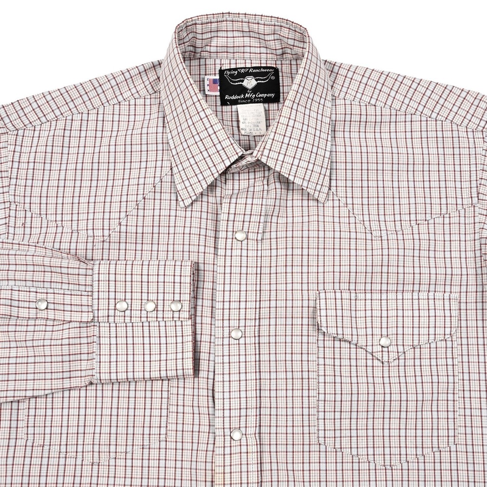 VTG Flying R Ranchwear Pearl Snap Western Plaid Shirt‎ Men's Large Made In USA